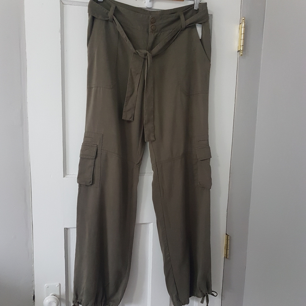 London Jean Lyocell Cargo Pants Trouser Khaki Green Sz 6